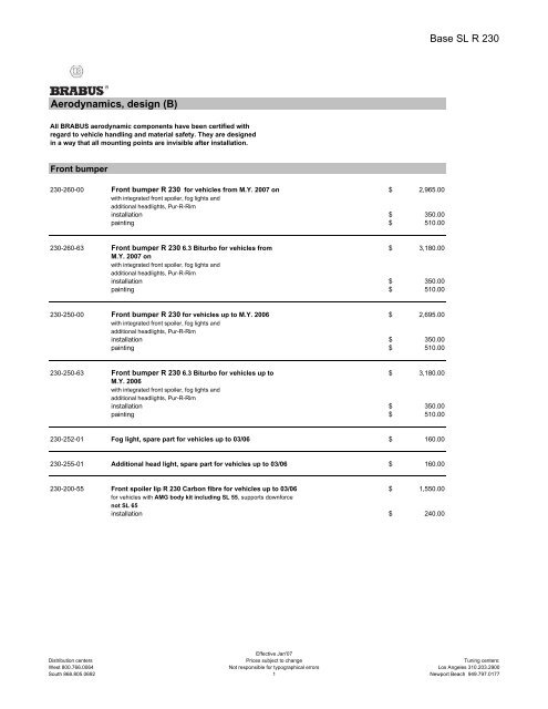 Base SL R 230 Aerodynamics, design (B)