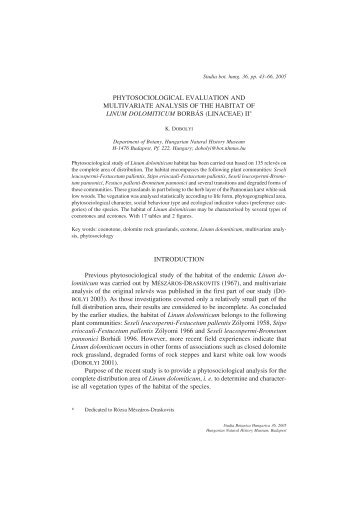 phytosociological evaluation and multivariate analysis of the habitat ...