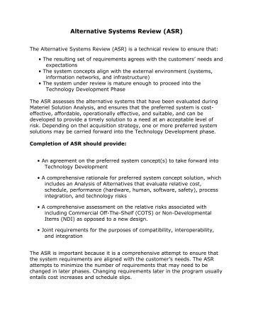 Alternative Systems Review (ASR) - AcqNotes.com