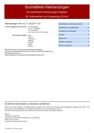 SucheBiete Kleinanzeigen-Magazin Vollmershain - Kostenlose ...