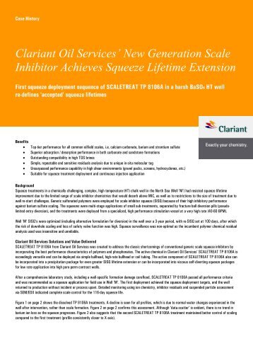Clariant Oil Services' New Generation Scale Inhibitor Achieves