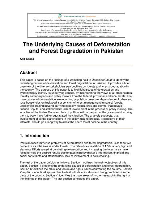 The Underlying Causes of Deforestation and Forest Degradation in ...