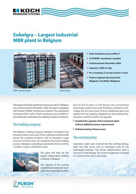 Sobelgra â Largest industrial MBR plant in Belgium - Puron.de