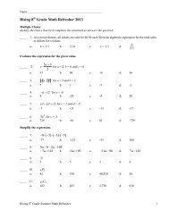 eighth grade summer math packet. - Key School