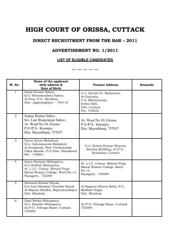 HIGH COURT OF ORISSA, CUTTACK - Orissa High Court