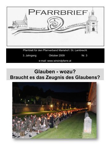 Glauben - wozu? - Pfarrverband St.Lambrecht-Mariahof