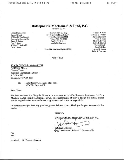 Notice Of Appearance (Montana Resources, LLP) - Workers ...