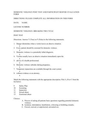 domestic violence post test and participant roster/ evaluation form ...