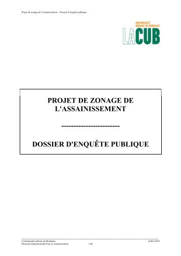 PROJET DE ZONAGE DE L'ASSAINISSEMENT - Cub