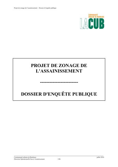 PROJET DE ZONAGE DE L'ASSAINISSEMENT - Cub