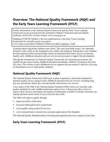 (NQF) and the Early Years Learning Framework (EYLF)