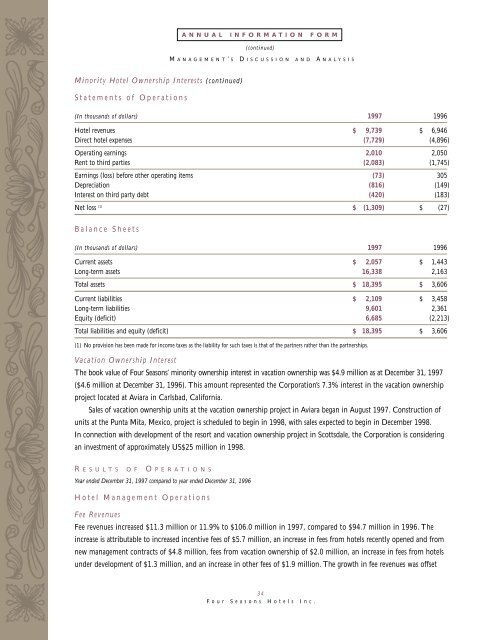 1997 Annual Report - Four Seasons Hotels and Resorts