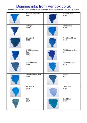 Diamine Ink Swatches Colour Chart - Penbox