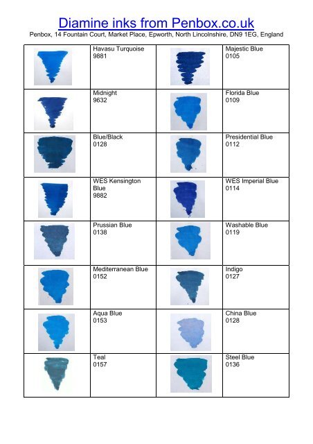 Ink Colour Chart