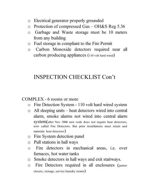 CAMP INSPECTION CHECKLIST