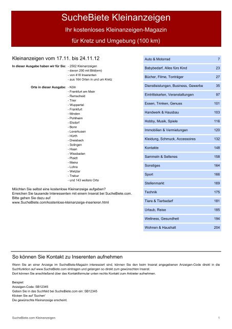 SucheBiete Kleinanzeigenzeitung Kretz - Kostenlose Kleinanzeigen