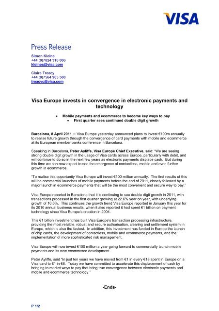 Visa Europe invests in convergence in electronic ... - Visa Online