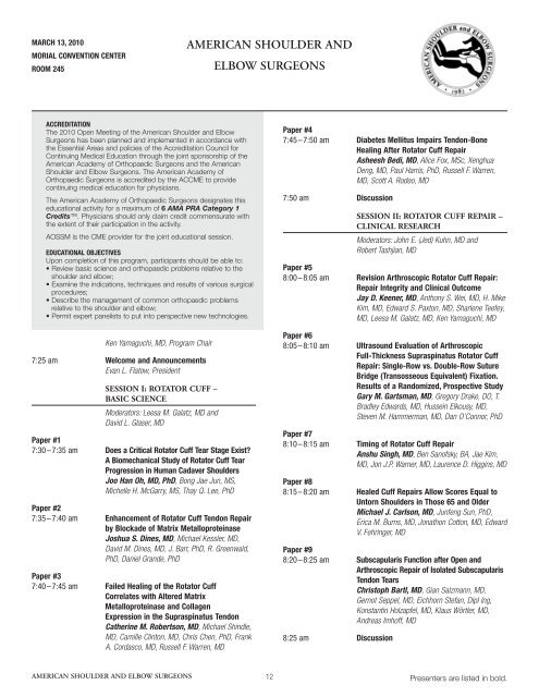 Program Schedule - American Shoulder And Elbow Surgeons