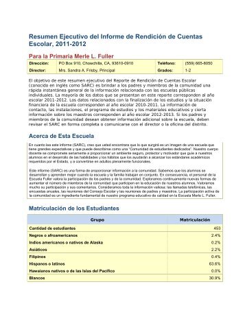 Resumen Ejecutivo del Informe de Rendición de Cuentas Escolar ...