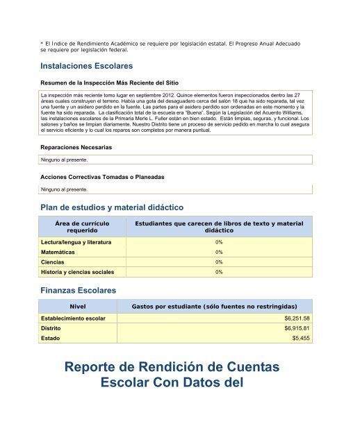 Resumen Ejecutivo del Informe de Rendición de Cuentas Escolar ...