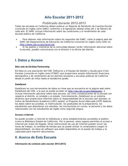 Resumen Ejecutivo del Informe de Rendición de Cuentas Escolar ...