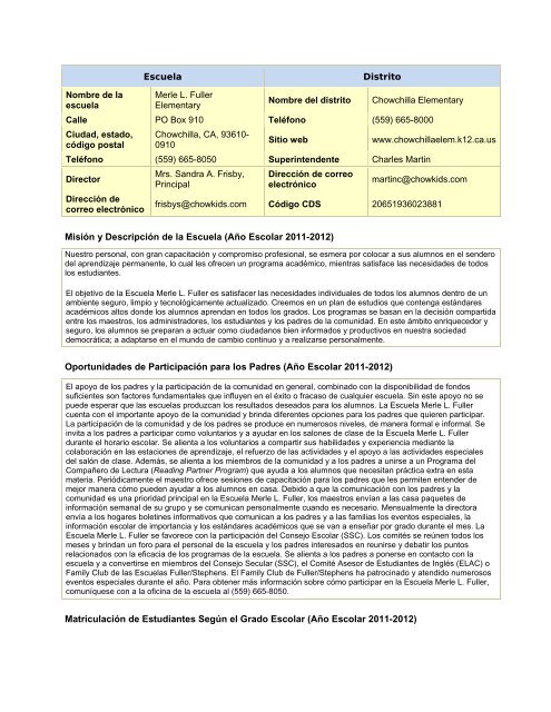 Resumen Ejecutivo del Informe de Rendición de Cuentas Escolar ...