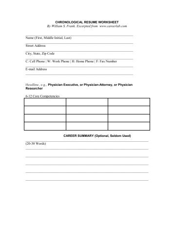 Chronological Resume Worksheets - CareerLab