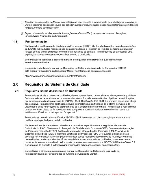 Manual de requisitos de qualidade - Meritor