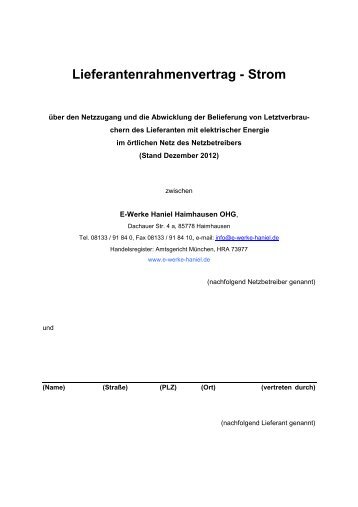 Lieferantenrahmenvertrag - Strom - E-Werke Haniel Haimhausen