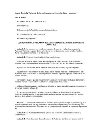 Ley de Control y Vigilancia de las actividades marÃƒÂ­timas ... - Dicapi