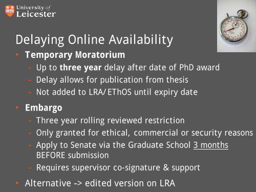 Copyright LRA and PHD Thesis - Supervisors - University of Leicester