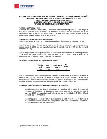 bases para la celebracion del sorteo especial âbansefi premia a papÃ¡â