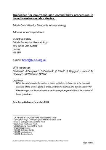 Guidelines for pre-transfusion compatibility procedures in blood