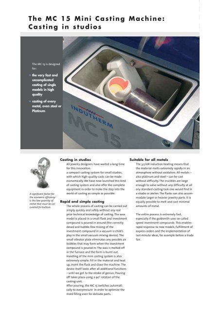 The MC 15 Mini Casting Machine: Casting in studios