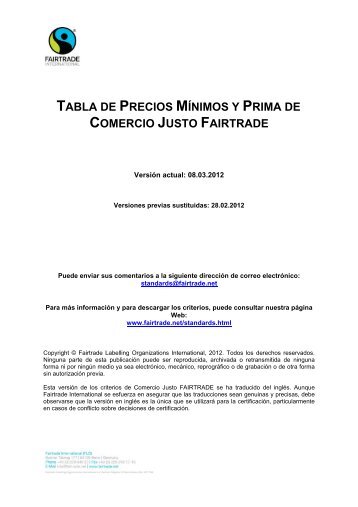 tabla de precios mÃ­nimos y prima de comercio justo fairtrade - CEI