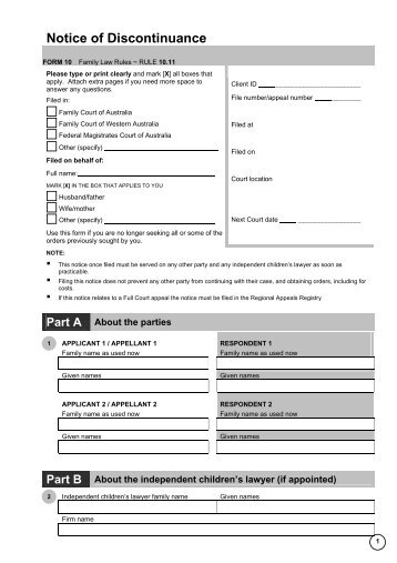 Application for Final Orders - Family Court of Western Australia
