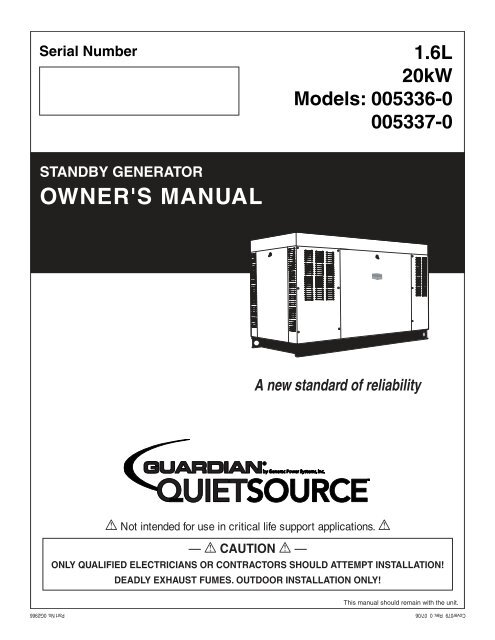 standby generator owner's manual - Zabatt