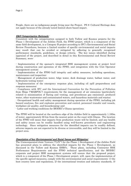 (IFC) in relation to Jubilee Ghana FPSO - modec