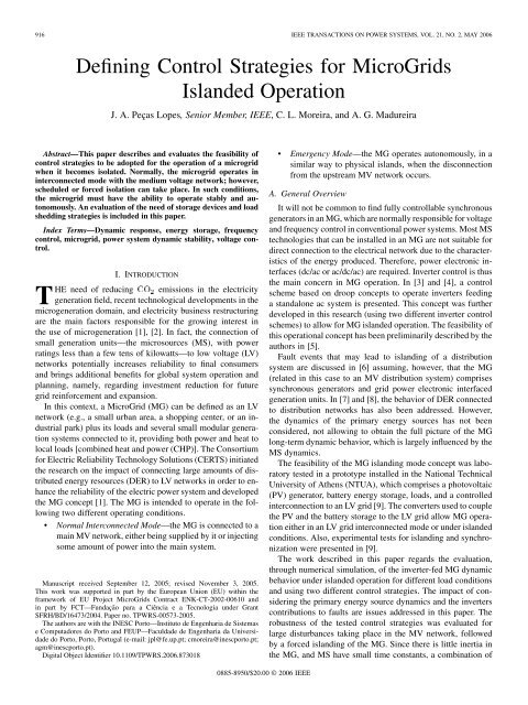 Defining Control Strategies for MicroGrids Islanded Operation