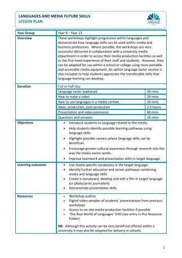 Lesson Plan and Outline - Routes Into Languages