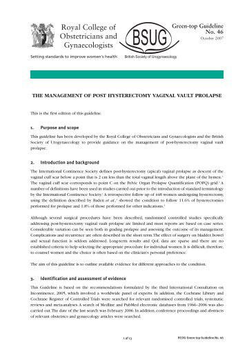 The Management of Post Hysterectomy Vaginal Vault Prolapse ...