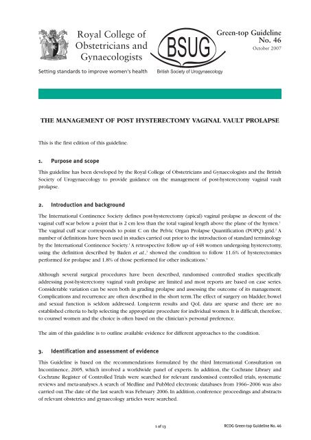 The Management of Post Hysterectomy Vaginal Vault Prolapse ...