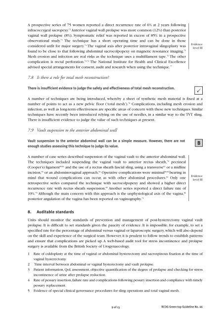 The Management of Post Hysterectomy Vaginal Vault Prolapse ...