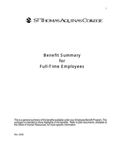 benefit summary for full time employees - St. Thomas Aquinas College