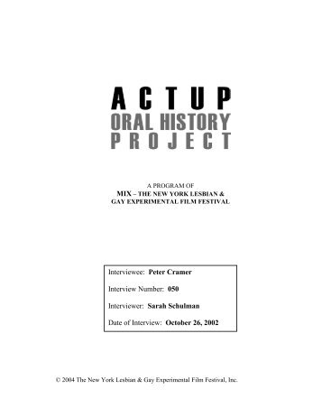Peter Cramer Interview - ACTUP Oral History Project