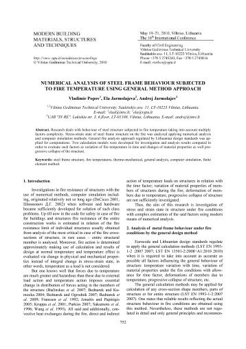 numerical analysis of steel frame behaviour subjected to fire ...