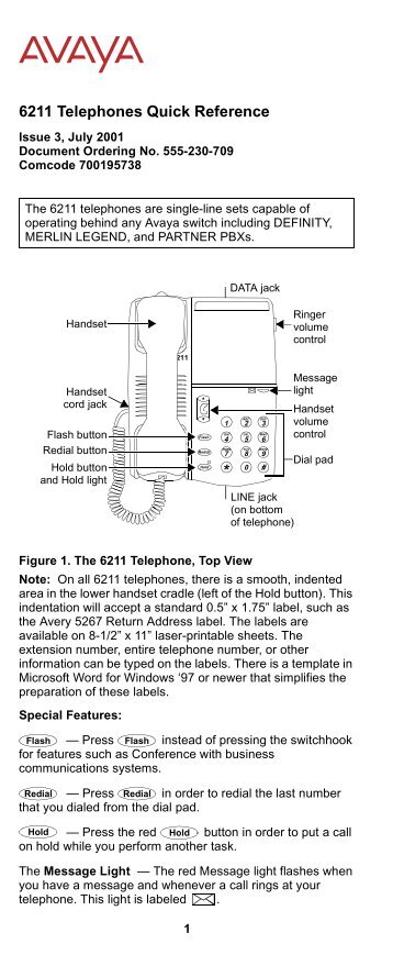 6211 Telephones Quick Reference - Avaya Support