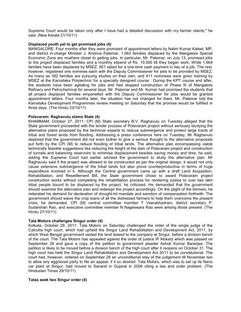 land acquisition/sez & displacement â 2011 - Indian Social Institute