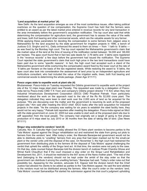 land acquisition/sez & displacement â 2011 - Indian Social Institute