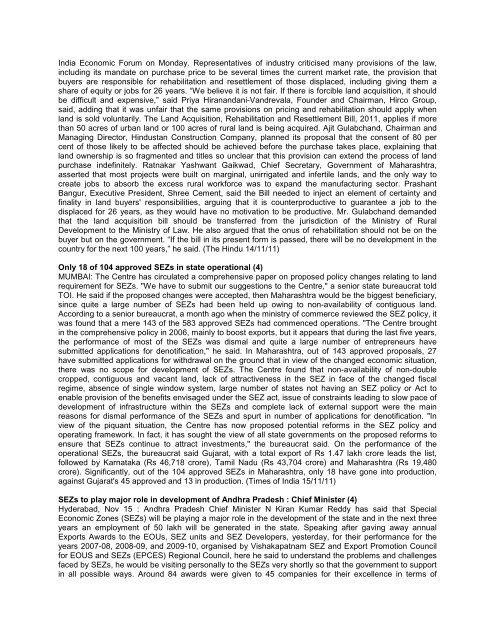 land acquisition/sez & displacement â 2011 - Indian Social Institute